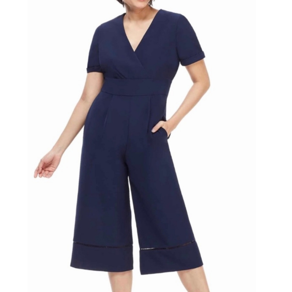Short Sleeve Cropped Crepe Jumpsuit